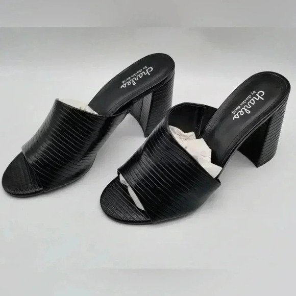 Charles Reveal Black Lizard Embossed Sandals Size 7.5 New with Tags - Picture 4 of 14